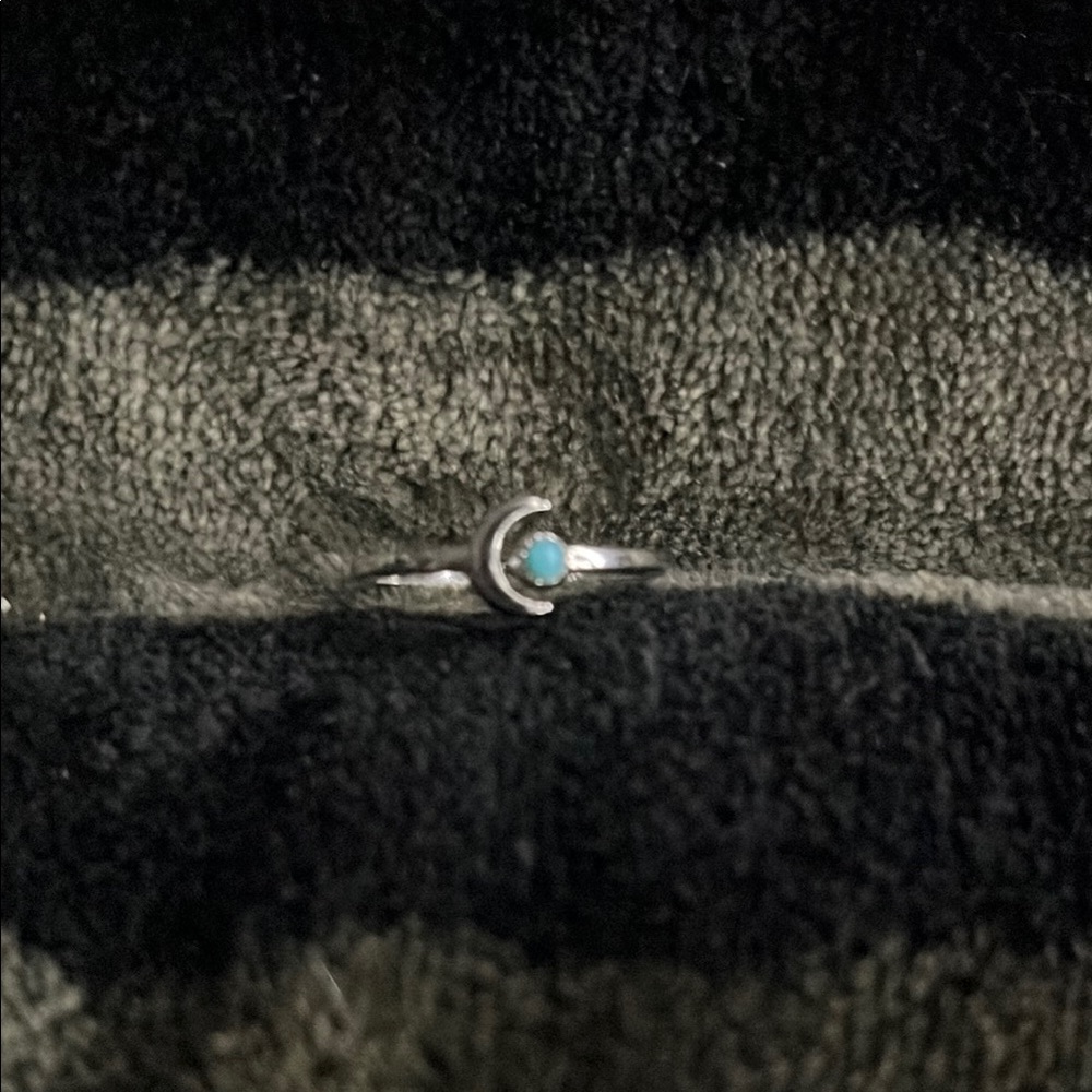 Silver Crescent Moon Ring with Turquoise Stone